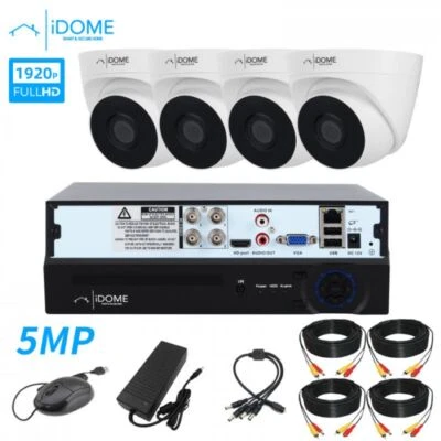 IDOME CCTV HOME SECURITY 5MP 4 CHANNEL DVR KIT COMPLETE FULL HD (FREE BALUN) UK - Image 1 of 4