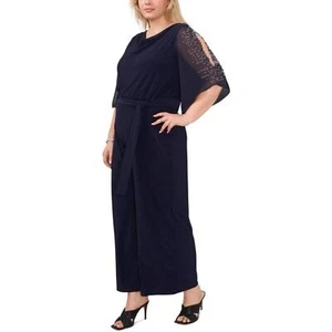 $125 MSK Women Embellished 3X Formal Navy Split Sleeve Belted Wide Leg Jumpsuit - Picture 1 of 2
