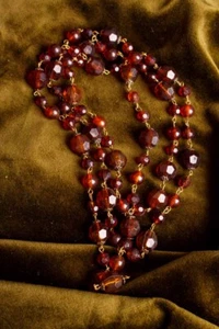 Vintage Orig 70s Pearl Necklace 130cm Long Costume Jewellery Disco Schlager Bronze - Picture 1 of 4