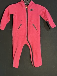 Nike Baby Unisex Tech Fleece Hooded Jumpsuit 24M / 2T pink Full Zip One Piece - Picture 1 of 4