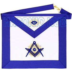 Handcrafted 100% Lambskin Master Mason Blue Lodge Apron with Radiant G Symbol - Picture 1 of 5