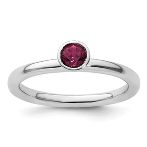 925 Sterl Silver Solid SS Stackable High 4mm Round Rhodolite Garnet Ring - Picture 1 of 7