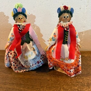 Lote de 2 muñecas de arte popular polacas raras vintage ropa tradicional 8,5 pulgadas - Imagen 1 de 13