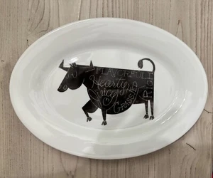 Crate & Barrel Oval Ceramic Serving Platter With Cow Graphic Black White - Picture 1 of 5
