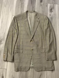 Hickey Freeman Yellow Blk Wool Silk Sport Coat Blazer Jacket 42L Houndstooth EUC - Picture 1 of 14