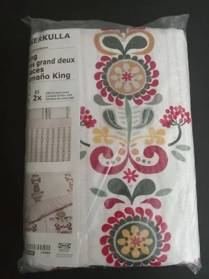 Ikea Akerkulla KING Duvet Cover & Sham Set Scandinavian Folk Art Reversible NEW - Image 1 of 4