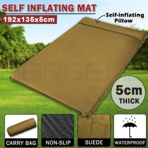 Double Self inflating Suede Mattress Mat Sleeping Pad Air Bed Camping Hiking BE5 - Picture 1 of 9