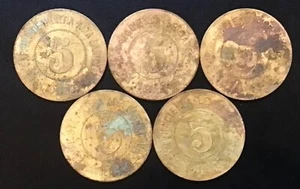 1900’s PUERTO RICO “HACIENDA DE CAFE SAN JUAN” 5 ALMUD TOKEN (LOT OF 5 TOKENS)! - Picture 1 of 2