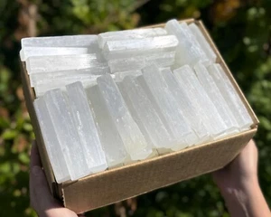 Wholesale 20 lb Selenite Stick Boxes: Choose Size (Raw Natural Selenite Crystal) - Picture 1 of 7