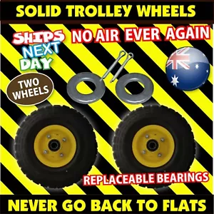 TROLLEY WHEELS x 2 SOLID NYLON RUBBER 10 inch 16 mm NEW (4.10/3.50-4) Tyre - Picture 1 of 13