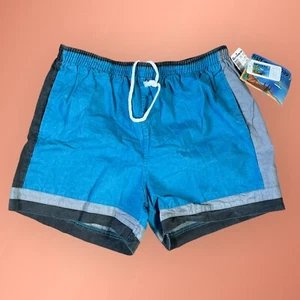 Vintage 70s Half Moon Bay Swimming Shorts Mens Large Lined Blue Colorblock BNWT - Picture 1 of 7