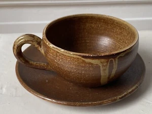 Tee Henkel Tasse ☕️ Ø 10 cm & Teller 16 Töpferarbeit Keramik Handarbeit braun - Bild 1 von 5