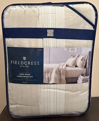 Fieldcrest Queen Yarn Dyed Comforter Set & Shams Campos Sour Cream New FastShip - Image 1 of 4