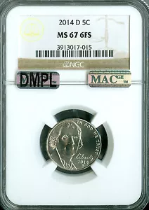 2014 D JEFFERSON NICKEL NGC MS67 FS MAC DMPL PQ 2ND FINEST GRADE . - Picture 1 of 4