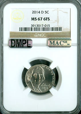 2014 D JEFFERSON NICKEL NGC MS67 FS MAC DMPL PQ 2ND FINEST GRADE . - Image 1 of 4