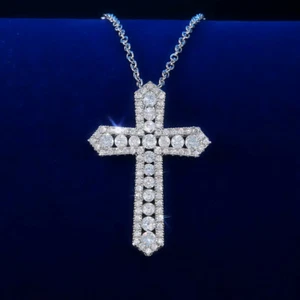 Collar colgante de plata 925 cúbico de circón joyería en forma de cruz para mujeres - Imagen 1 de 7