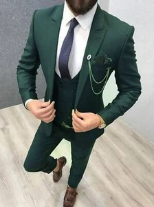 Mens 3 Piece Suit Green Groom Wedding Suit Evening Party Wear Dinner Coat Pants - Picture 1 of 6