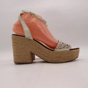 Tory Burch Braided Women's 9.5 Raffia Platform Sandal Ankle Strap White Sandal - Picture 1 of 12