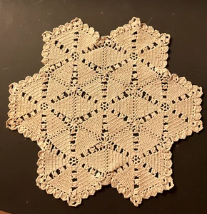 Vintage 9"X9" Hand Crocheted Cotton Doily in a Hexagon Shape/Ecru (beige) Color - Picture 1 of 4