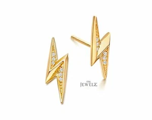 14K Gold 0.06 CT VS/F-G Diamond Lightning Bolt Studs Earrings - The Jewelz - Picture 1 of 2