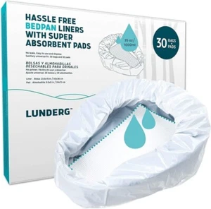 Lunderg Bedpan Liners Value Pack 30 Bags Super Absorbent Pads Health Aid New - Picture 1 of 6