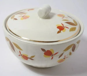 Hall's Superior Jewel Tea Autumn Leaf Covered Grease Drip Jar Bowl w/ Lid MCM - Picture 1 of 9