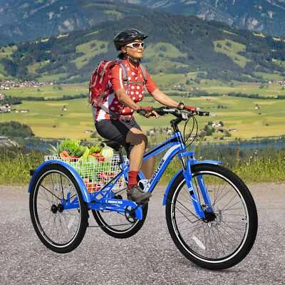 Triciclo de montanha adulto 24/26/27,5 polegadas, triciclo cruzador de 7 velocidades, MTB com cesta - Imagem 1 de 4