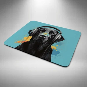 Black Labrador Mouse Mat Funny Birthday Day Office Xmas Gift Headphones - Picture 1 of 1