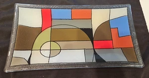 ABSTRACT GEOMETRIC FRANK LLOYD WRIGHT STYLE PEGGY KARR STUDIO ART GLASS TRAY - Picture 1 of 7