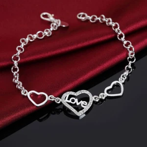 925 Silber Armkette Armband Armkettchen "LOVE HERZ" in Silber - Edelschmuck NEU - Bild 1 von 4