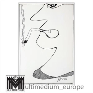 Original Tusche Zeichnung Gisela Geser - Titel: Gentleman mit Zigarette 🌺 - Picture 1 of 1