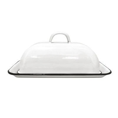 Black Rim Enamel Butter Dish - Vintage Retro Keeper for Kitchen Countertop - Изображение 1 из 4