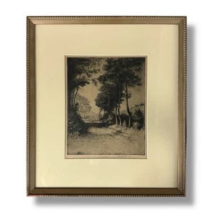 Antica acquaforte J. Andre Smith 1916 The Friendly Road firmata, incorniciata, RARA COA - Foto 1 di 14