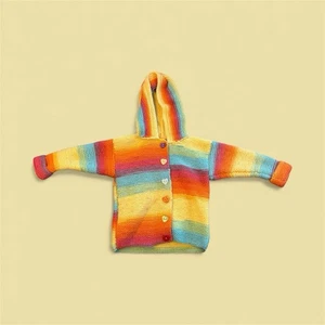 Hand Knitted Light Rainbow Baby’s Hoody , Unisex 3-6 Months - Picture 1 of 2