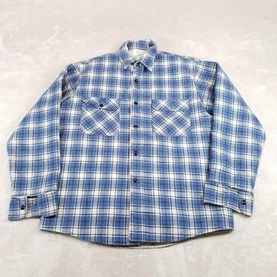 VTG Sears Shacket Mens L Blue Plaid Quilted Lined Shirt Pockets Prema-Prest - Image 1 of 4