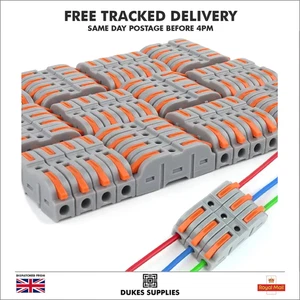 SPRING LEVER TERMINAL BLOCK ELECTRICAL CABLE WIRE CONNECTOR QUICK SPLICE INLINE - Picture 1 of 17