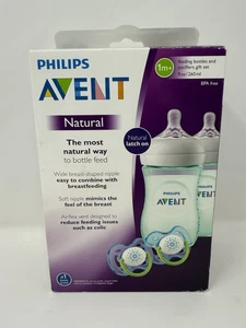 Philips Avent Natural 9 oz (260ml) Baby Bottles 2 Pack & Pacifier Set 2 Pk 1m+ - Picture 1 of 6