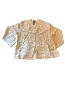 Eileen Fisher Womens Button-Up Blouse XL Beige Linen Blend Minimalist lagenlook - Picture 1 of 6
