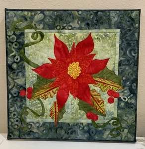 Vintage handgefertigter gesteppter Weihnachtsstern Urlaub Weihnachten quadratischer Wandbehang 12” x 12” - Bild 1 von 7