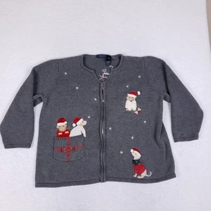 Cardigan natalizio vintage Crazy Horse Liz Claiborne 3X zip cane orso ricamato - Foto 1 di 11