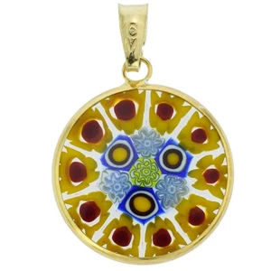 GlassOfVenice Murano Glass Millefiori Pendant in Gold-Plated Frame 3/4" - Picture 1 of 4