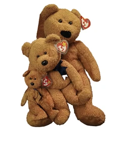 Set 3 Ty Beanie Baby Fuzz Plüsch Original Teddybären GROSS 20 Zoll Medium 14 Zoll Sm 8 Zoll Etikett - Bild 1 von 12