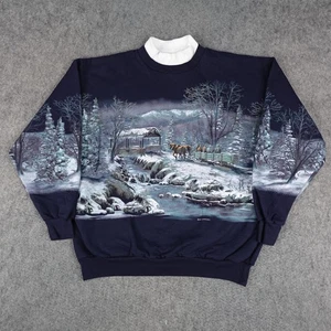 Vintage Art Unlimited Sweatshirt Herren Large Winter All Over Print AOP Pullover 90s - Bild 1 von 15