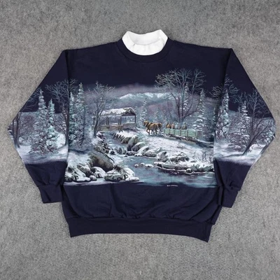 Vintage Art Unlimited Sweatshirt Men Large Winter All Over Print AOP Sweater 90s - Image 1 of 4