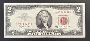 1963 $2 Two Dollar Red Seal United States Note CRISPY! - OLD MONEY - Picture 1 of 2