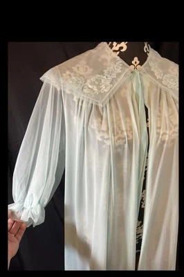 RARO 1950 Vanity Fair Nylon Tricot Peignoir Bata Azul Aqua Gasa Transparente Talla M Foto 1 de 4