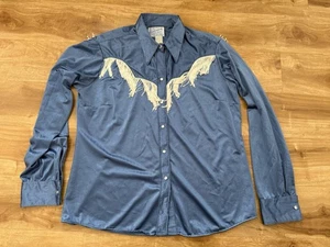 Vintage 70er Herren Rockmount Ranchwear Western Blau Fransen Knopfleiste LS Gr. 40 - Bild 1 von 6