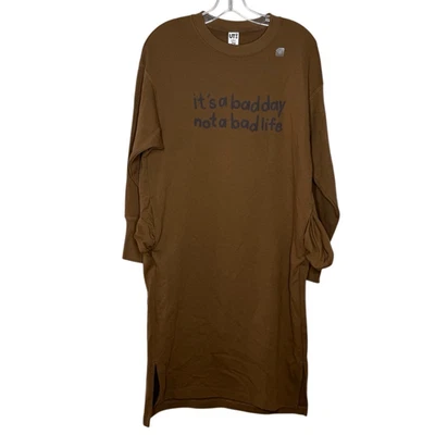 Uniqlo Brown Long Sleeve Sweatshirt Dress Size S R.A.BY Verdy Crew Neck Pockets - Image 1 of 4