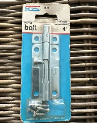 NEW NOS Door/Cabinet Lock In/Out Door National Hardware 4" Barrel Bolt N151-654 - Image 1 of 4