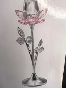 Shannon Crystal Godinger Faceted Rose Crystal Sculpture metal leaves stalk - Picture 1 of 8